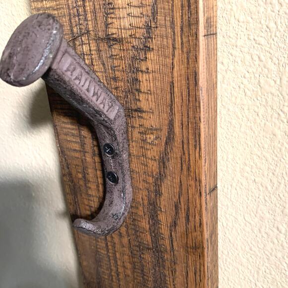 Backpack Wall Rack with 3 Railroad Stakes in Rustic Farmhouse Style - Picture 4 of 7